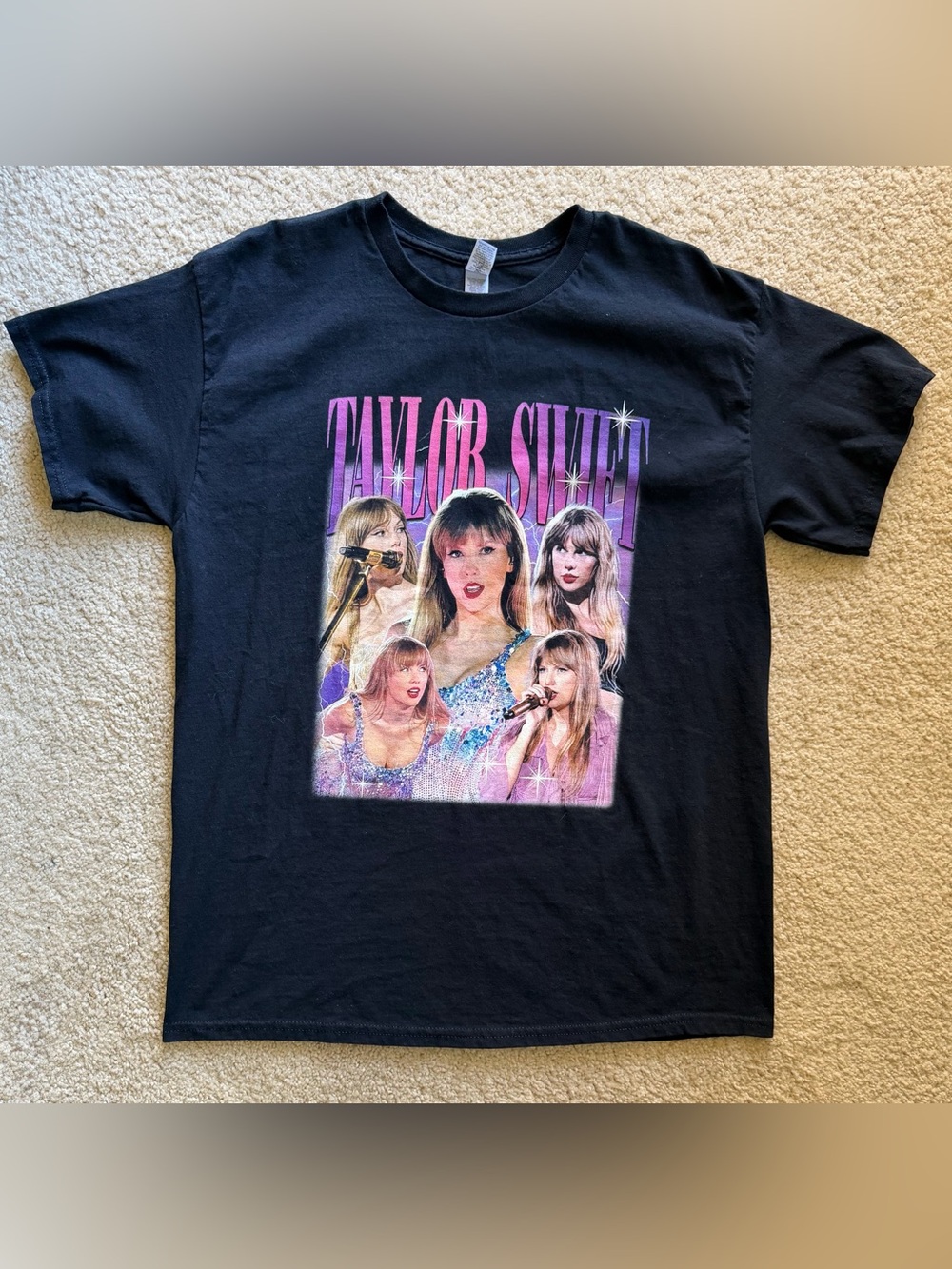 Taylor Swift Eras Tour Graphic T-Shirt Black Pink Purple Gildan Large